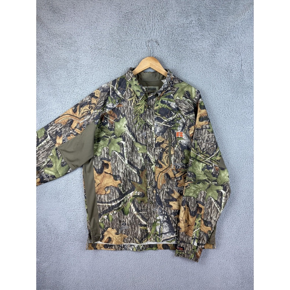 Russell Outdoors Shirt Mens Large Camo Long Sleeve Button Hunting Scent Stop men